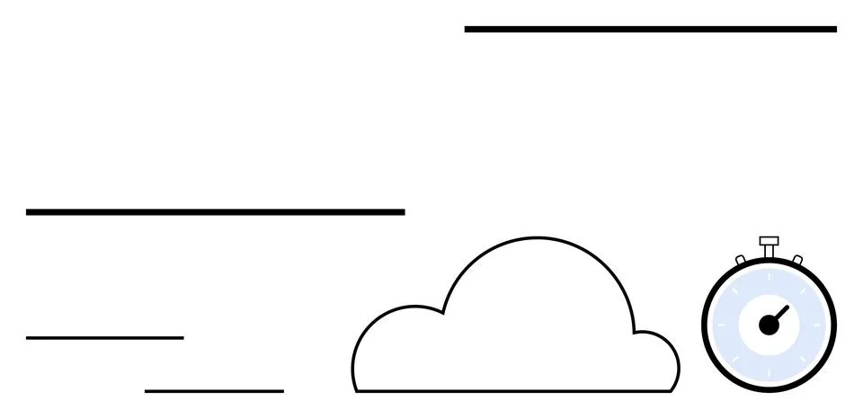 Linear elements a cloud and a stopwatch suggesting speedy changes urgency, an Stock Illustration