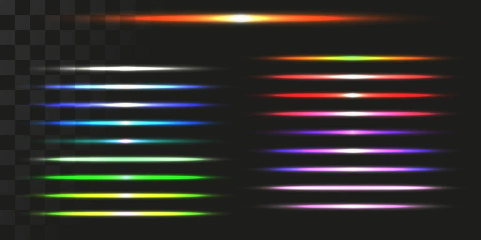 Linear energy beams set. vector illustration of light trails. Stock Illustration