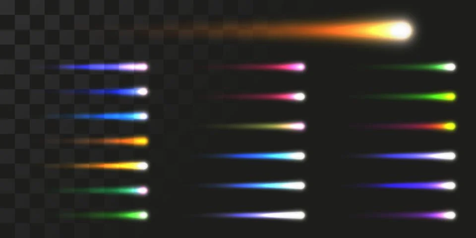 Linear energy beams set. vector illustration of comet like light trails. Stock Illustration