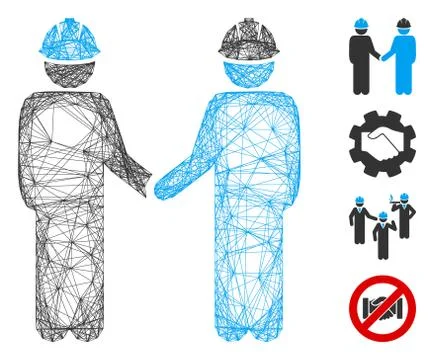 Linear Engineer Persons Handshake Vector Mesh Stock Illustration
