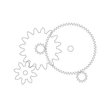 Linear engineering mechanical cog wheels, machinery gears, mechanism process Illustrazione stock