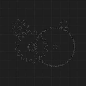 Linear engineering mechanical cog wheels, machinery gears, mechanism process Illustrazione stock