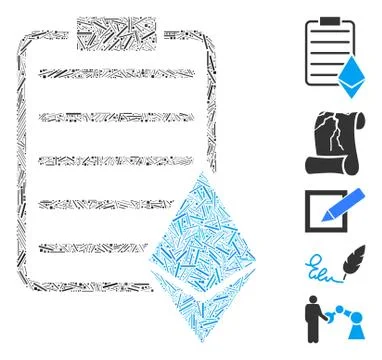 Linear Ethereum Contract Icon Vector Mosaic 스톡 일러스트