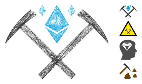 Linear Ethereum Crystal Mining Hammers Vector Mesh イラスト素材