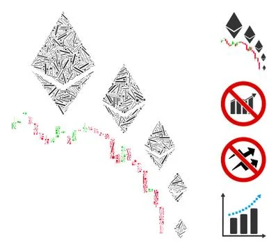 Linear Ethereum Deflation Chart Icon Vector Mosaic Stock Illustration