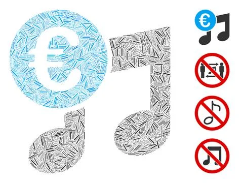 Linear Euro Music Notes Icon Vector Mosaic Stock Illustration