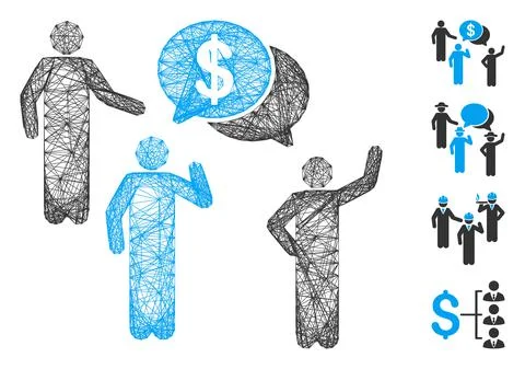 Linear Financial Discussion Group Vector Mesh 스톡 일러스트