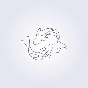 Linear fish one line logo vector illustration design Stock Illustration