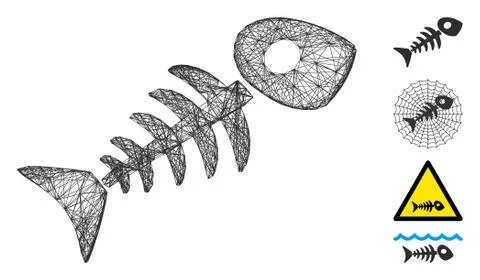 Linear Fish Skeleton Vector Mesh Stock Illustration