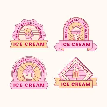 Linear flat design ice cream label collection Stock Illustration