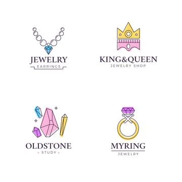 Linear flat design jewelry logo collection Stock Illustration