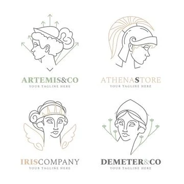 Linear flat goddess logo collection Stock Illustration