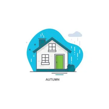 Linear flat illustration of a private house. Autumn time logo concept Stock Illustration