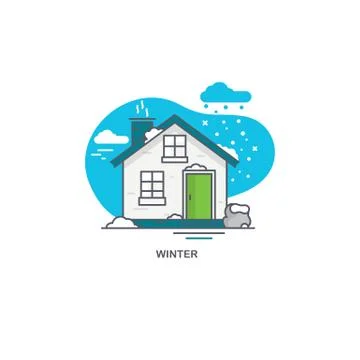 Linear flat illustration of a private house. Winter time logo concept Illustrazione stock