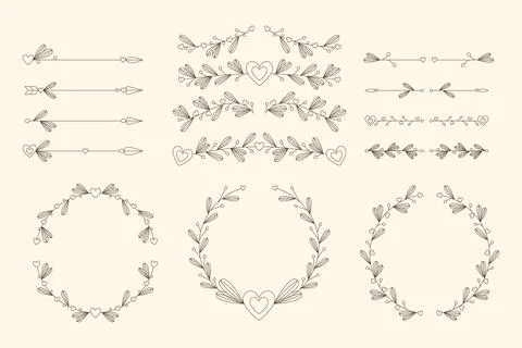 Linear flat wedding ornament pack Stock Illustration