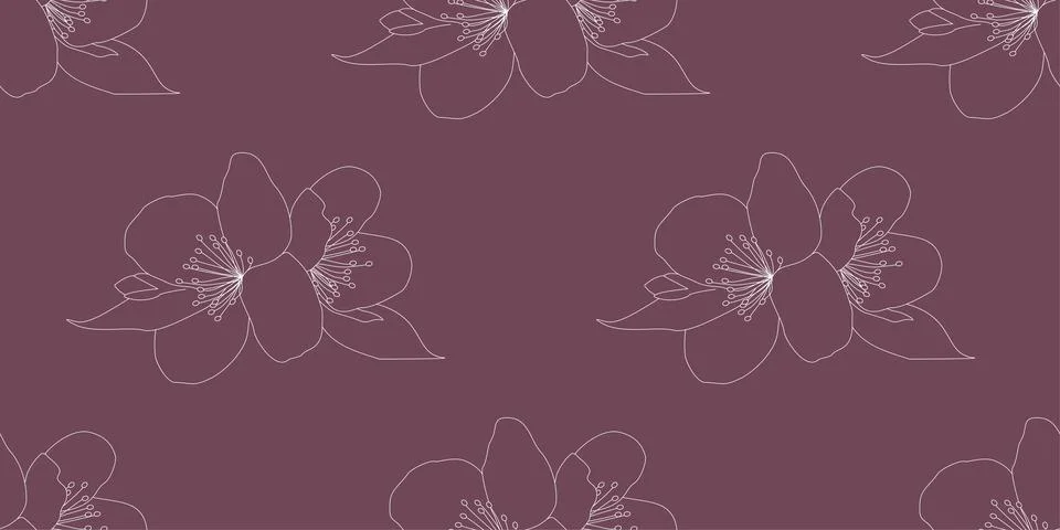 Linear flowers Seamless pattern. Outline Boho Botany elements, Vector illus.. Illustrazione stock