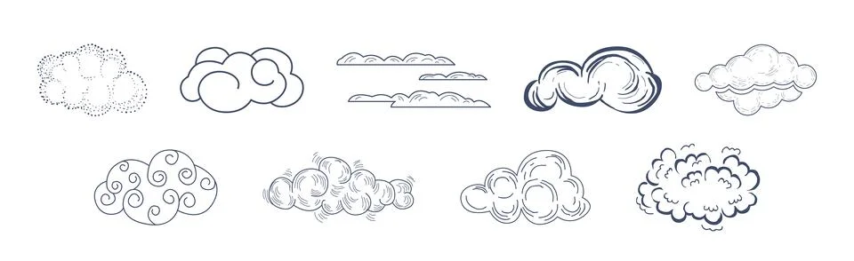 Linear Fluffy Cloud Scudding the Sky Vector Set イラスト素材