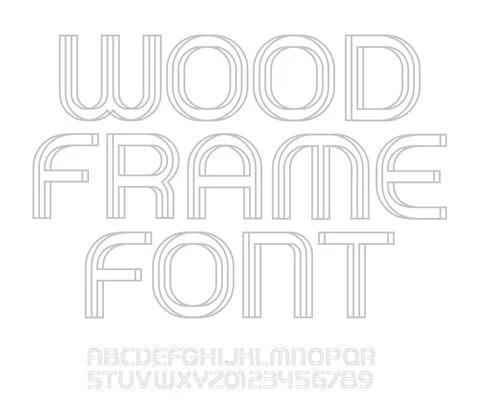 Linear frame letters and numbers set. Wood textured lines style vector latin Stock-Illustration