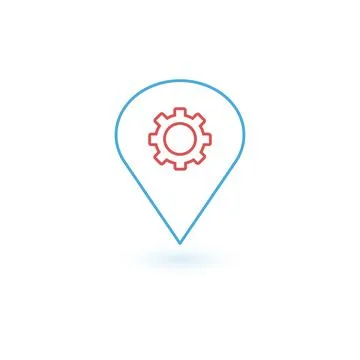 Linear gear map pin navigation marker, service point. cogwheel engineering co Stock Illustration