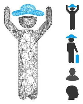Linear Gentleman Hands Up Vector Mesh Ilustração Stock