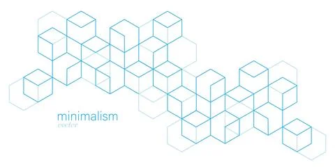 Linear geometric drawing.Abstract white background from cubes and lines. Stock Illustration