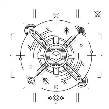 Linear geometrical space design. Modern cosmic line badge. Hipster t-shirt Stock Illustration