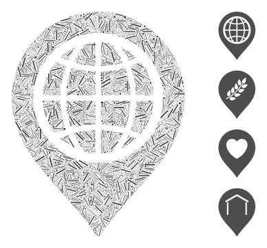 Linear Globe Map Marker Icon Vector Mosaic 스톡 일러스트