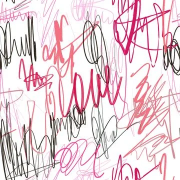 Linear graffiti seamless pattern with abstract tags and letters. Fashion Stock Illustration
