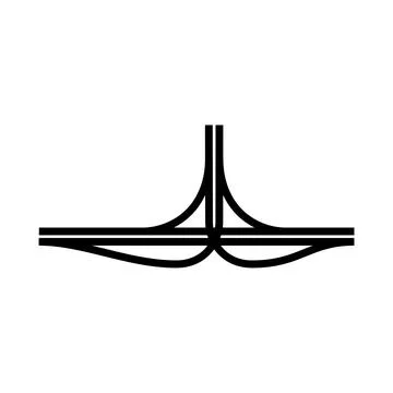 Linear graphic depicts a simplified highway overpass, conveying concepts of.. Stock Illustration