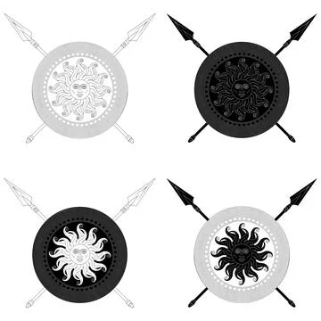 Linear Greek Shield Sun Spears Stock-Illustration