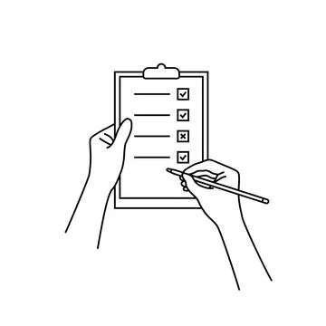 Linear hand with checklist on clip board Stock Illustration
