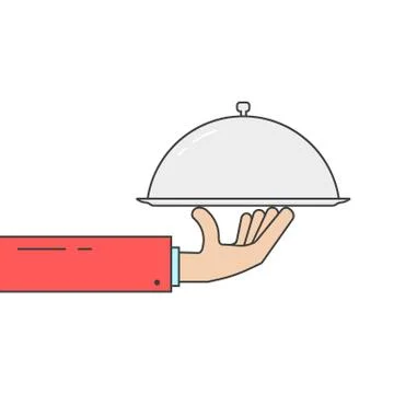 Linear hand holding silver dish Stock Illustration