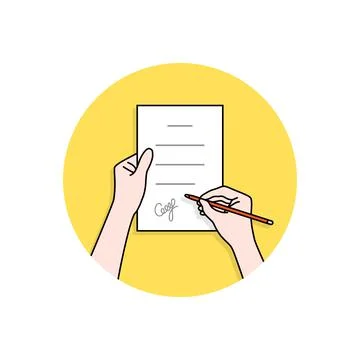 Linear hands with signed contract Stock Illustration