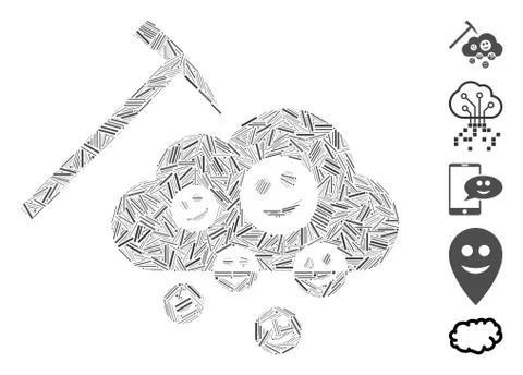 Linear Happy Cloud Mining Icon Vector Mosaic Stock Illustration