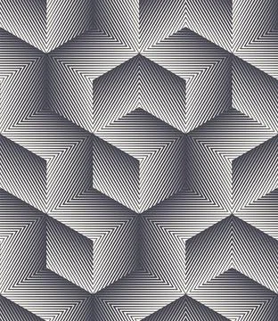 Linear Hatch Cube Shapes Vector Seamless Pattern Graphic Art Abstract Background Stock Illustration