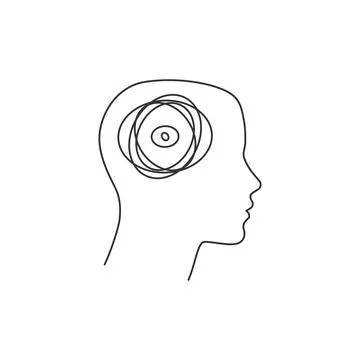 Linear head with confused brain, clew head. Problem solving concept. Editable Illustrazione stock