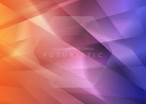 Linear hexagonal shape on the violet orange low poly glossy background 스톡 일러스트