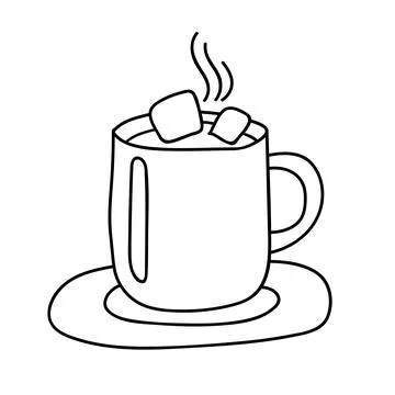 Linear hot cup of Chocolate with Marshmallows. Winter Hygge. Vector illustrat Stock Illustration