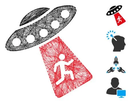 Linear Human Abduction UFO Vector Mesh Illustrazione stock