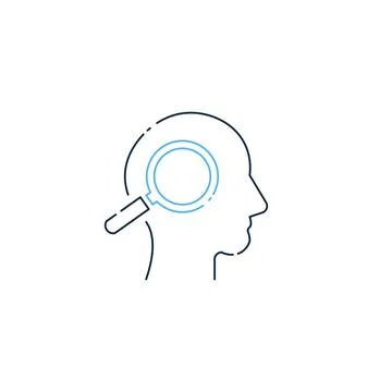 Linear Human Head and Magnifying Glass vector icon in meaning Thoughts, search Stock Illustration