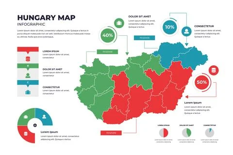 Linear hungary map infographic Stock Illustration