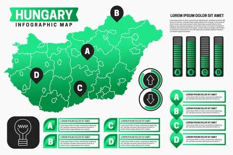 Linear hungary map infographic Stock Illustration