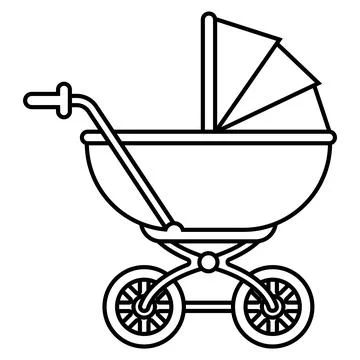 Linear icon of baby stroller for transporting babies. Stock Illustration