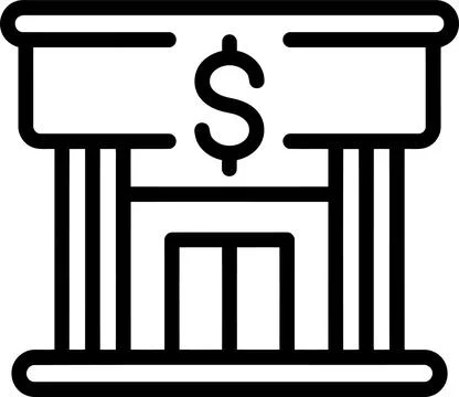 Linear Icon of a Bank Building Featuring a Dollar Symbol Representing Finan.. Stock Illustration