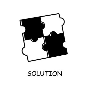Linear icon with black solution puzzle for concept design. Vector icon. Illustrazione stock