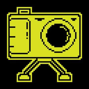 Linear icon. camera on stand, equipment for photography and selfie. World P.. Illustrazione stock