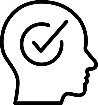 Linear icon of check mark in the human head as a concept of personal choice Stock Photos