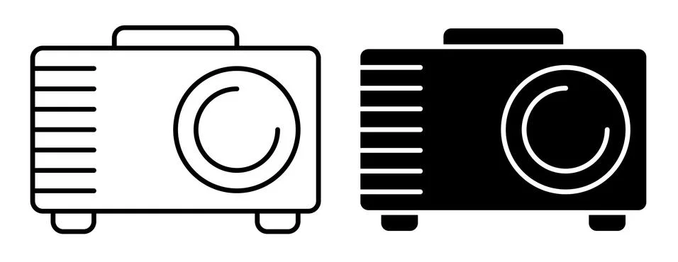 Linear icon. Cinema projector for projecting film and images onto wide screen Illustrazione stock