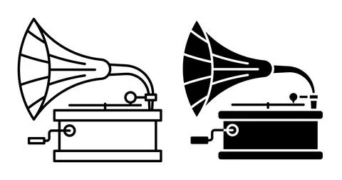 Linear icon. Classic gramophone, old mechanical device for playing sound re.. Stock Illustration