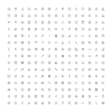 Linear icon collection with diverse concepts and user interface elements 스톡 일러스트